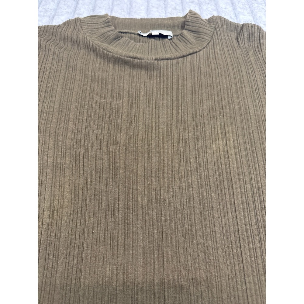 Vince Olive Green Ribbed Mock Neck Long Sleeve Lettuce Edge Top V687983571 L